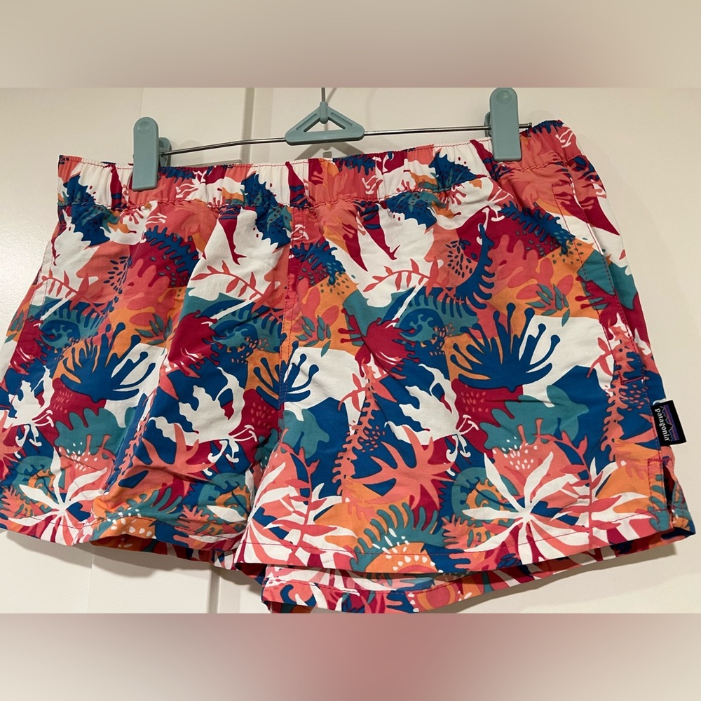 Patagonia Blue and Pink Athletic Shorts Vibrant Design womens baggies